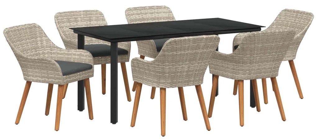 vidaXL Conjunto de Jantar para Jardim 7 pcs Cinzento-claro vime PE