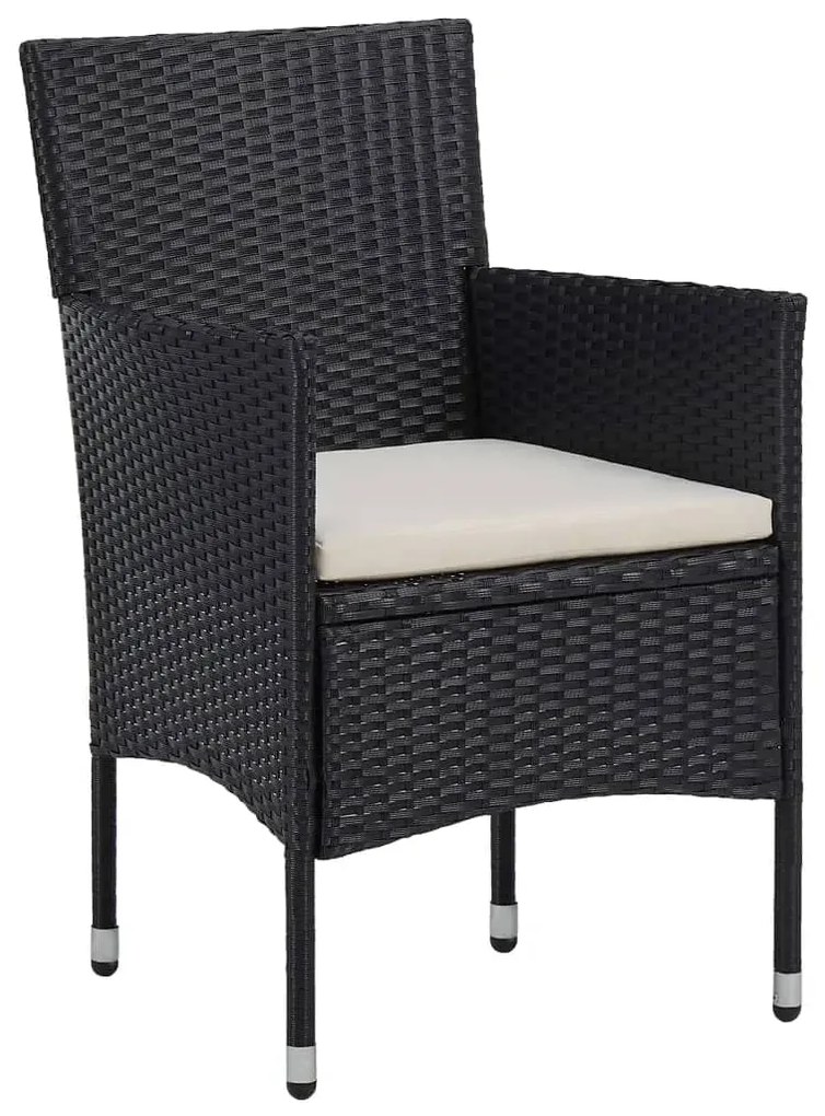 3 pcs conjunto jantar p/ jardim vime PE e vidro temperado preto