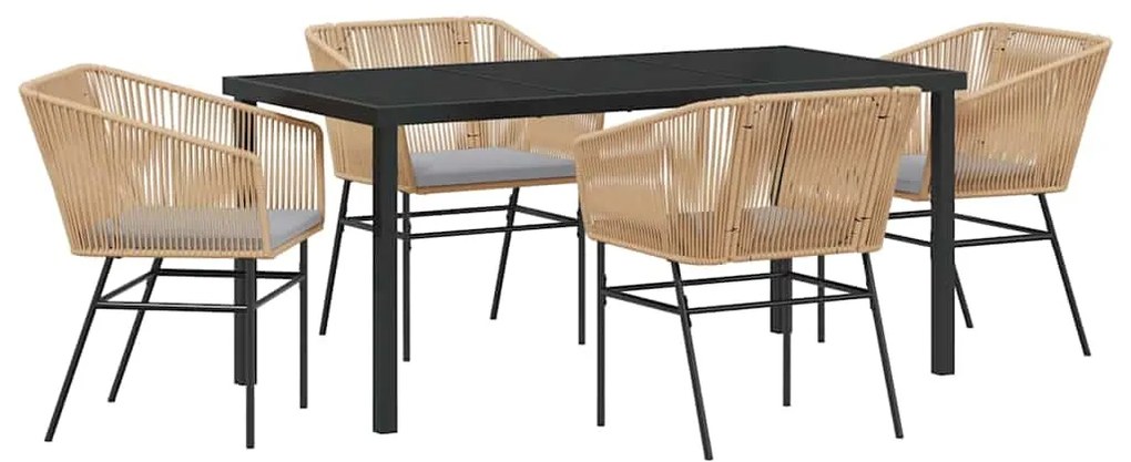 Conjunto de Jantar de Jardim 5 Peças com Almofadas Castanho em Rattan
