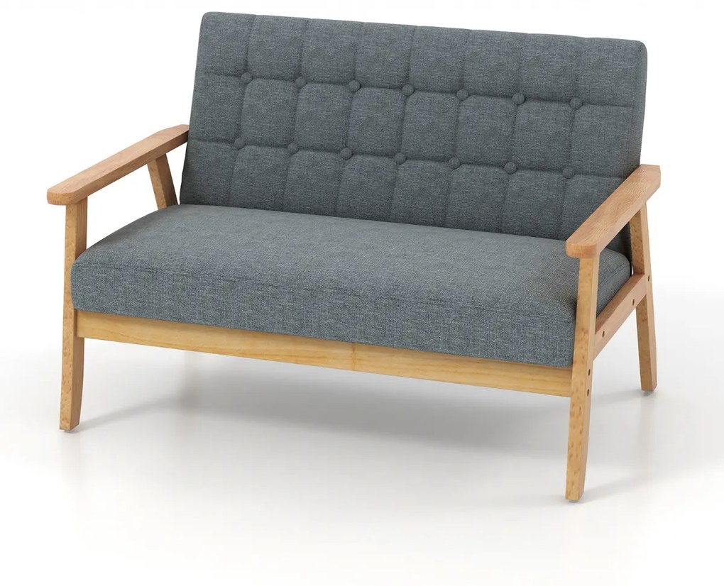 Sofá de sala moderna com 2 lugares 72 x 114 x 77 cm, estofada em tecido de linho respirável, estrutura em madeira e espuma de borracha, cinzento