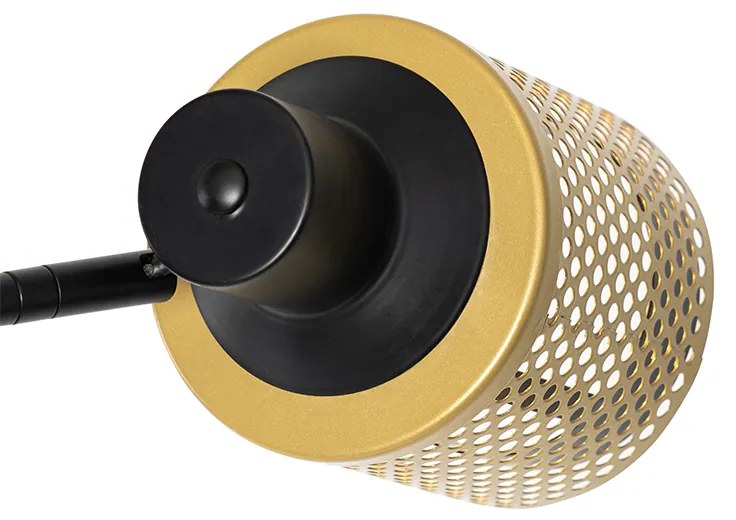 Candeeiro de pé industrial preto com dourado 3-luzes - Kayden Industrial