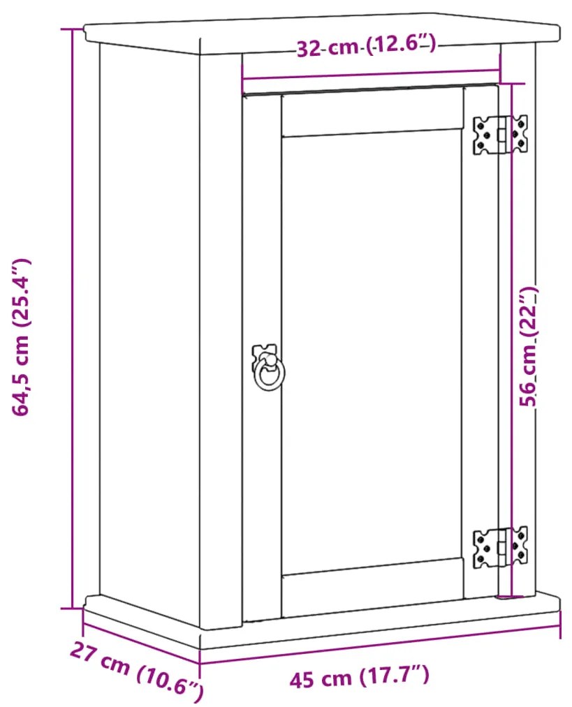 Móvel de WC para parede Corona 45x27x64,5 cm pinho maciço