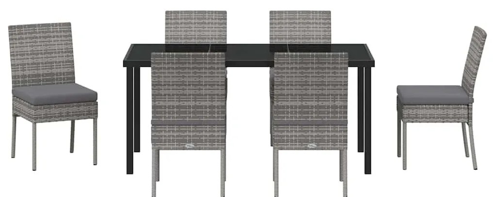 Conjunto de Jantar para Jardim - 7 peças em rattan sintético cinza.