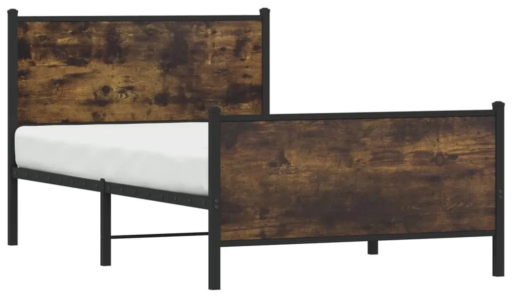 Estrutura de cama sem colchão 100x190 cm metal carvalho fumado