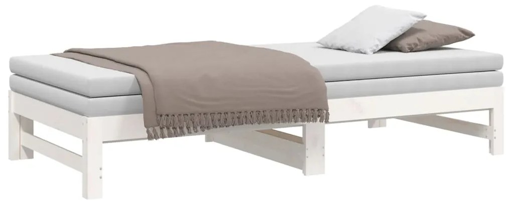 Sofá-cama de puxar 2x(75x190) cm madeira de pinho maciça branco