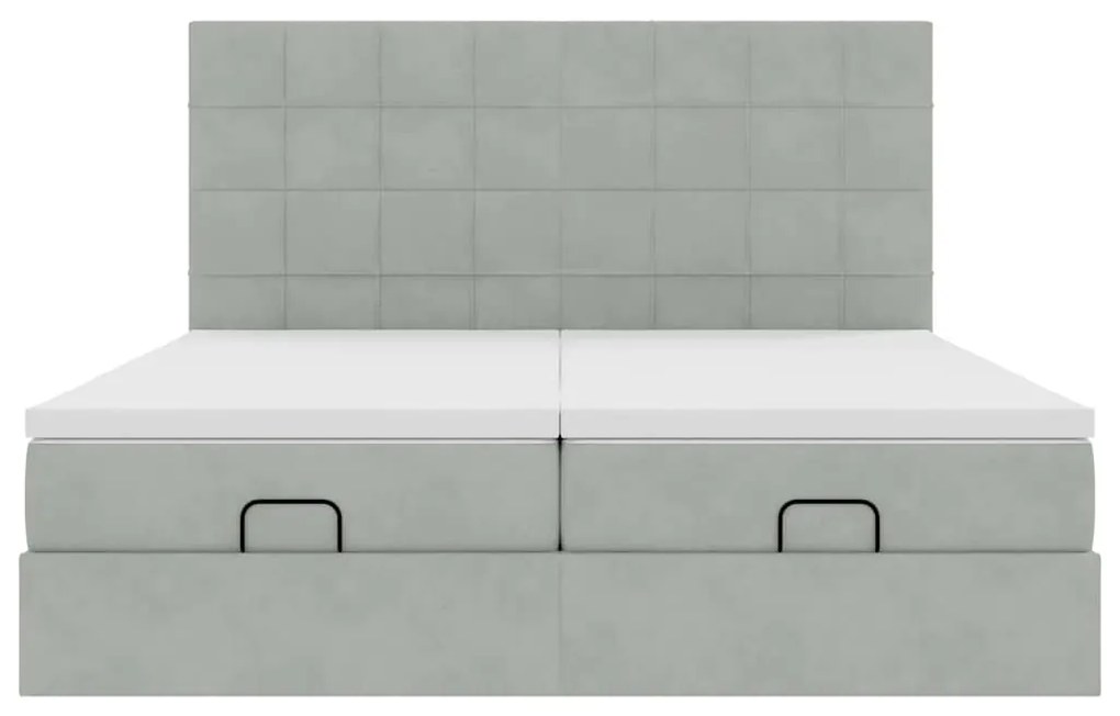 Estrutura cama otomana colchões 200x200cm veludo cinzento claro