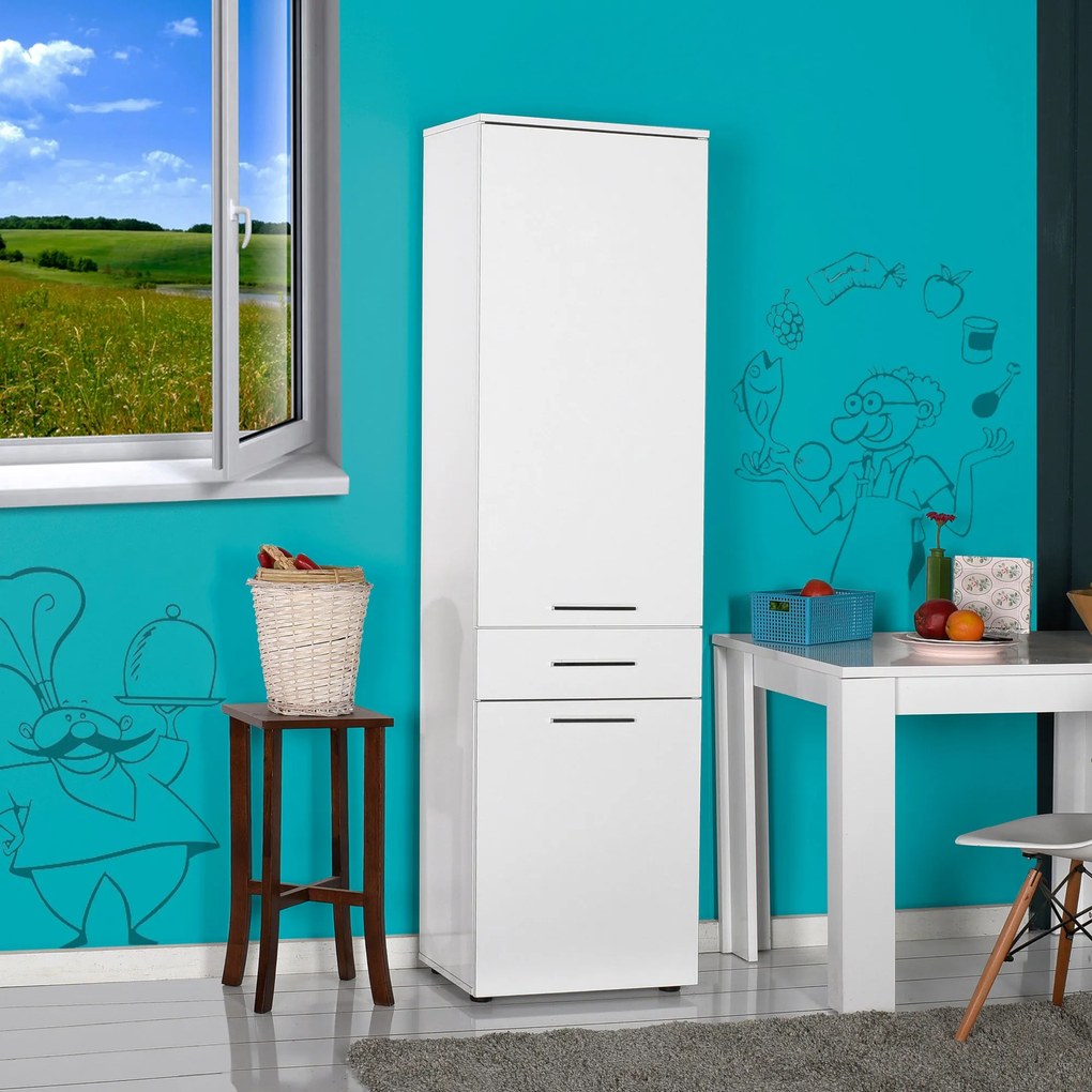 Armário Multiusos com Cesto "Wanna" - Branco - 52x187x38 cm - Design M