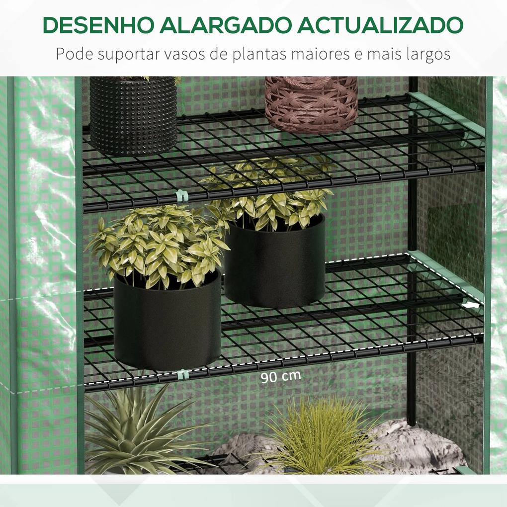 Estufa de Jardim de 5 Prateleiras com 1 Porta com Fecho de Correr para Cultivo de Plantas em Terraço 90x49x193 cm Verde