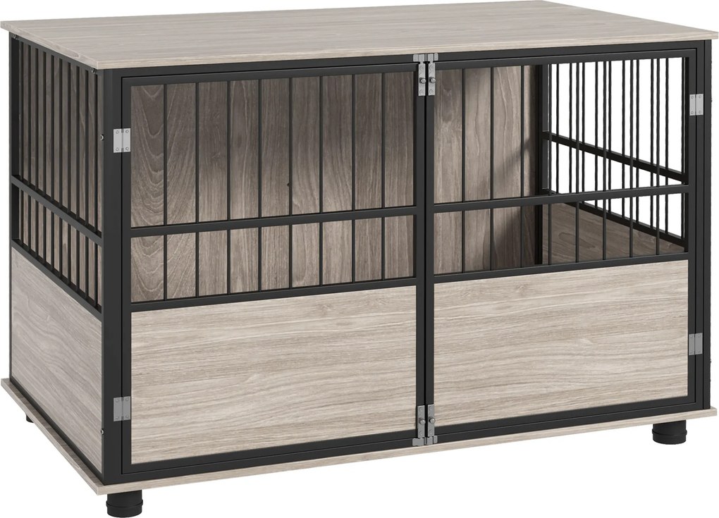 Gaiola para cães de interior, mesa auxiliar, 100 x 60 x 68 cm, casota, 3 portas com fechadura, acabamento em cor nogueira, preto