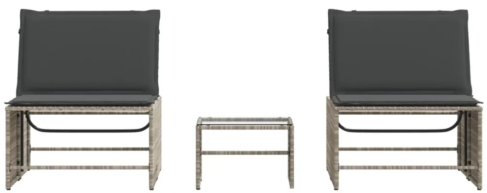 Espreguiçadeiras modulares com mesa 2 pcs vime PE cinzento-claro