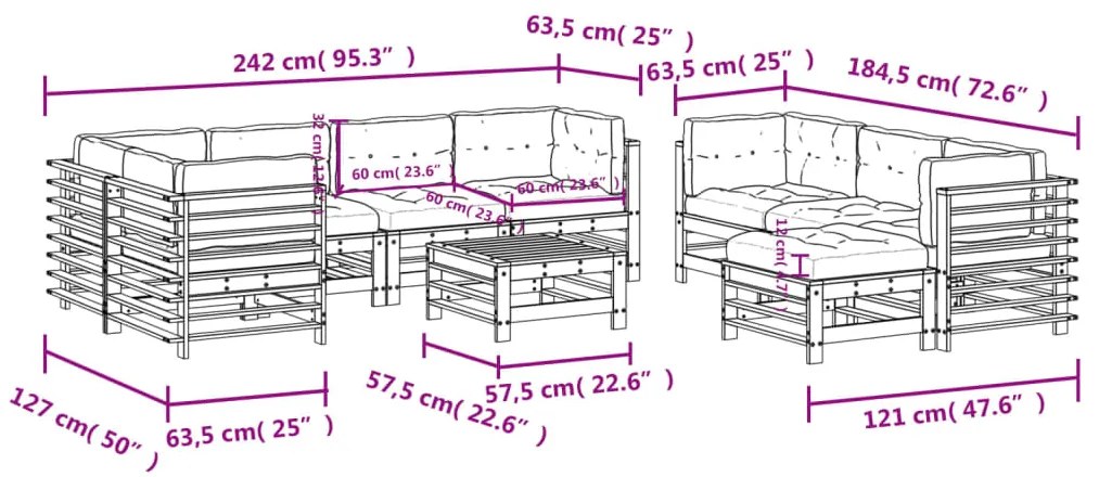 10pcs conjunto lounge jardim c/ almofadões madeira maciça cinza