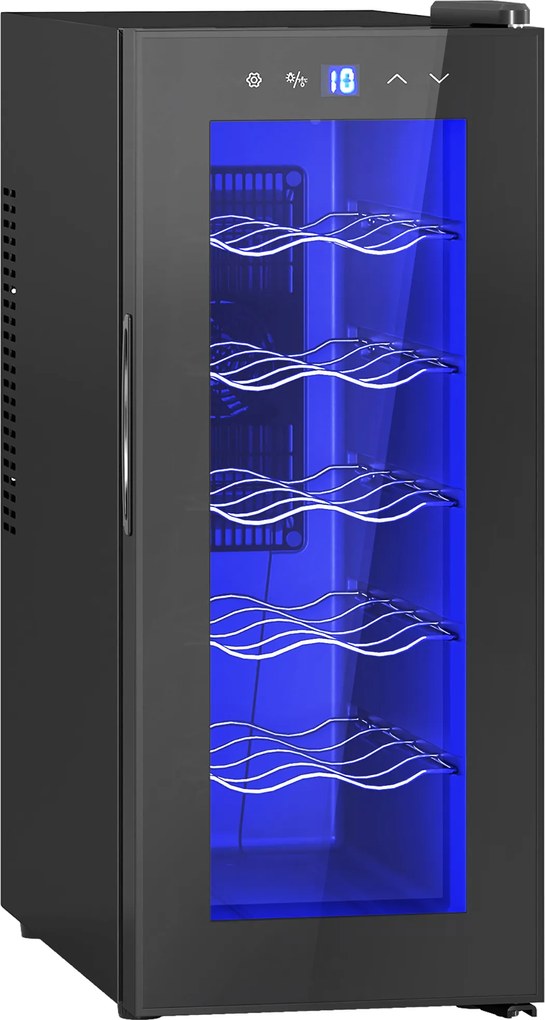 HOMCOM Cave de Vinhos 12 Garrafas com Dupla Refrigeração Termoelétrica Temperatura Ajustável 8-18℃ Porta de Vidro Anti-UV Ecrã LED Luz Interior Preto | Aosom Portugal