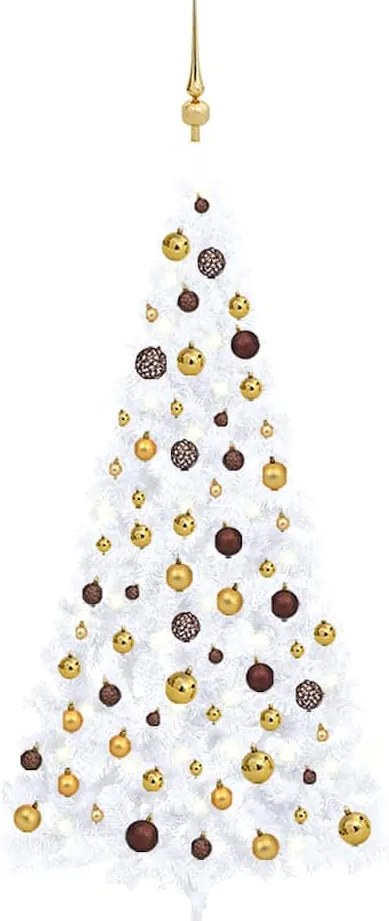 Meia árvore Natal artificial pré-iluminada c/ bolas branco