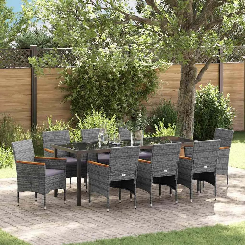 vidaXL Conjunto de Jantar para Jardim com 9 Peças em Rattan de Poliéster Cinza.