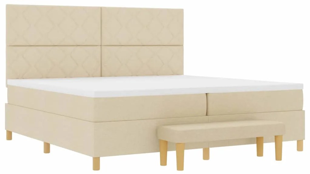 Cama Box Spring com Colchão e Banco Creme 200x200 cm Tecido