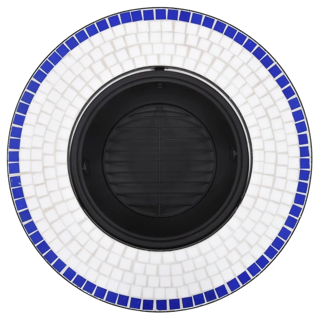 Braseira em mosaico 68 cm cerâmica azul e branco
