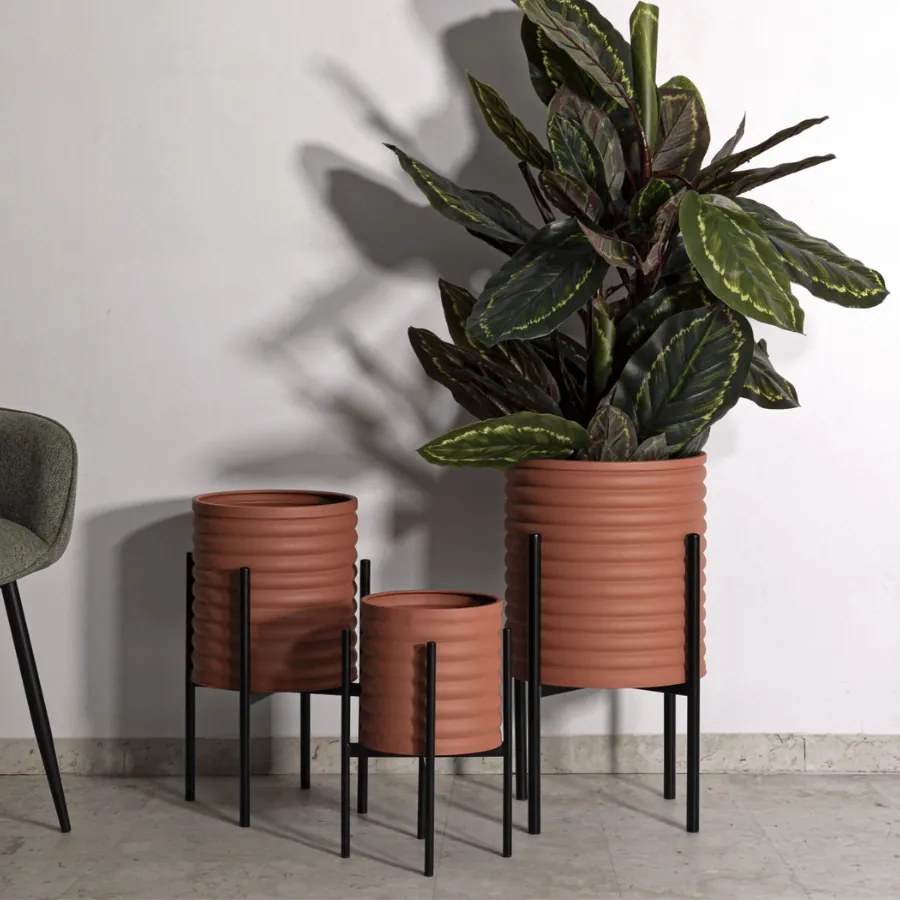 CONJUNTO DE 3 VASOS MILLY VERMELHO TIJOLO Ø 36X56,5-30X48,5-24X37,5 CM (PLANTAS NÃO INCLUIDAS)