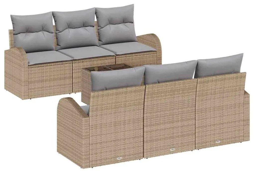 Conjunto de Sofá Jardim de 7 peças com Almofadas Bege em Rattan Sintét