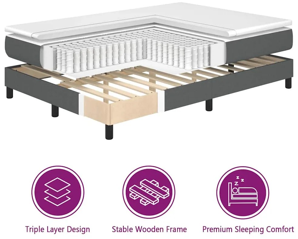 Cama Box com Colchão e LED Cinza Escuro, 140x200 cm em Tecido
