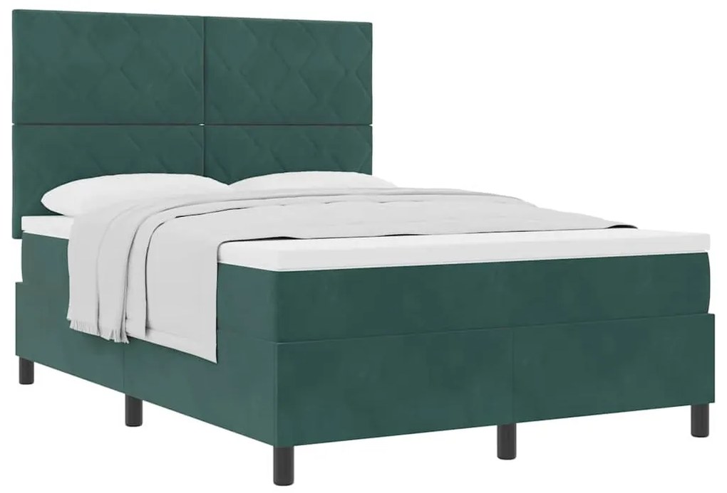 Cama Box com Colchão vidaXL Verde Escuro 140x200 cm Veludo