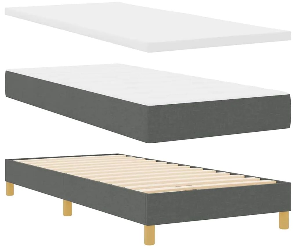 Cama Box com Colchão &amp; LED Cinza Escuro 100x200 cm Tecido