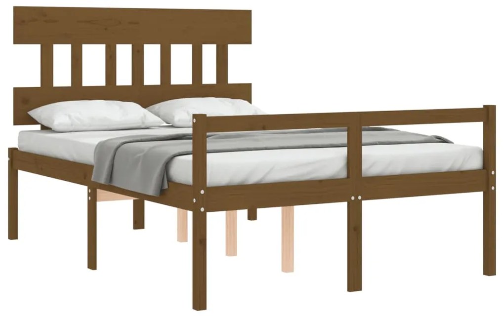 Estrutura cama cabeceira 140x190 cm madeira maciça castanho-mel