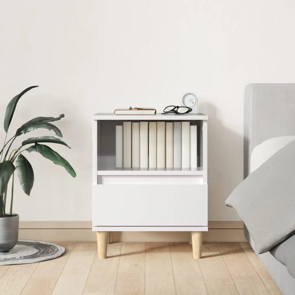 821798 vidaXL Mesa de cabeceira 40x35x50 cm branco brilhante