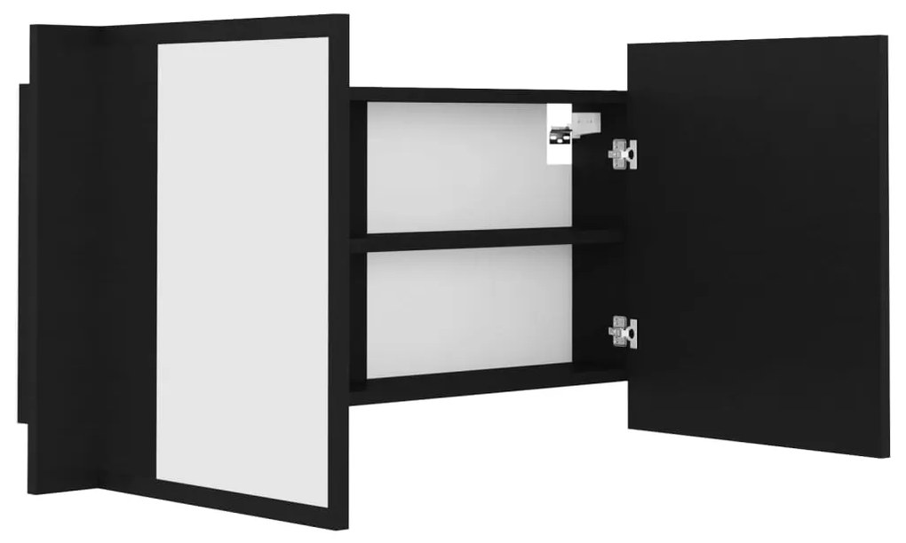 Armário espelhado casa de banho LED 90x12x45 cm acrílico preto