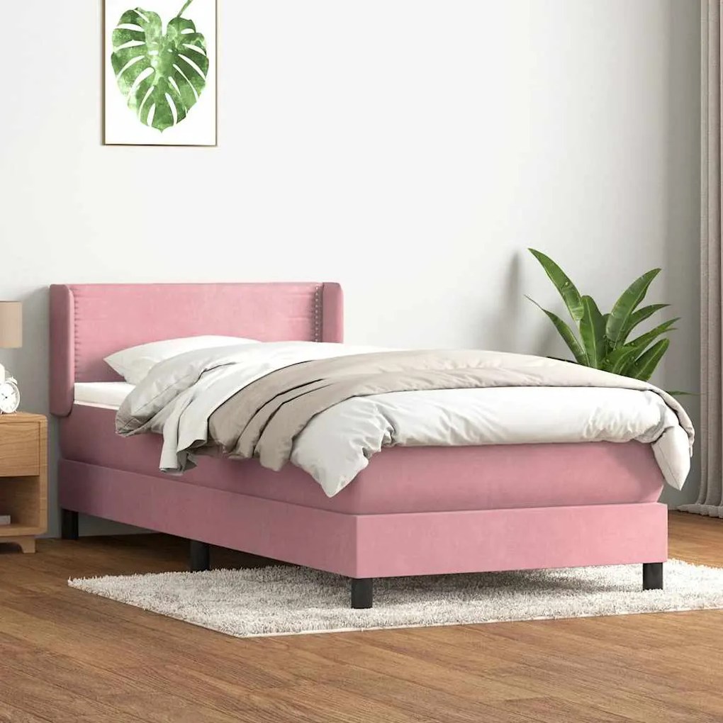 Cama com molas/colchão 100x210 cm veludo rosa
