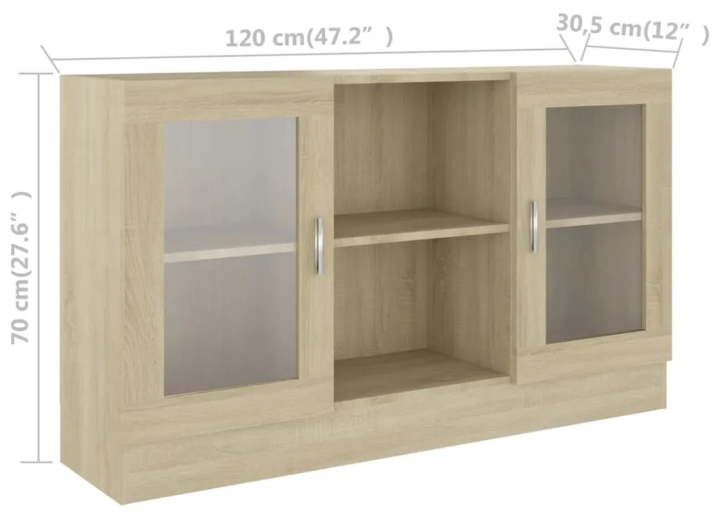 Aparador Vitrine Real de 120 cm - Carvalho - Design Moderno