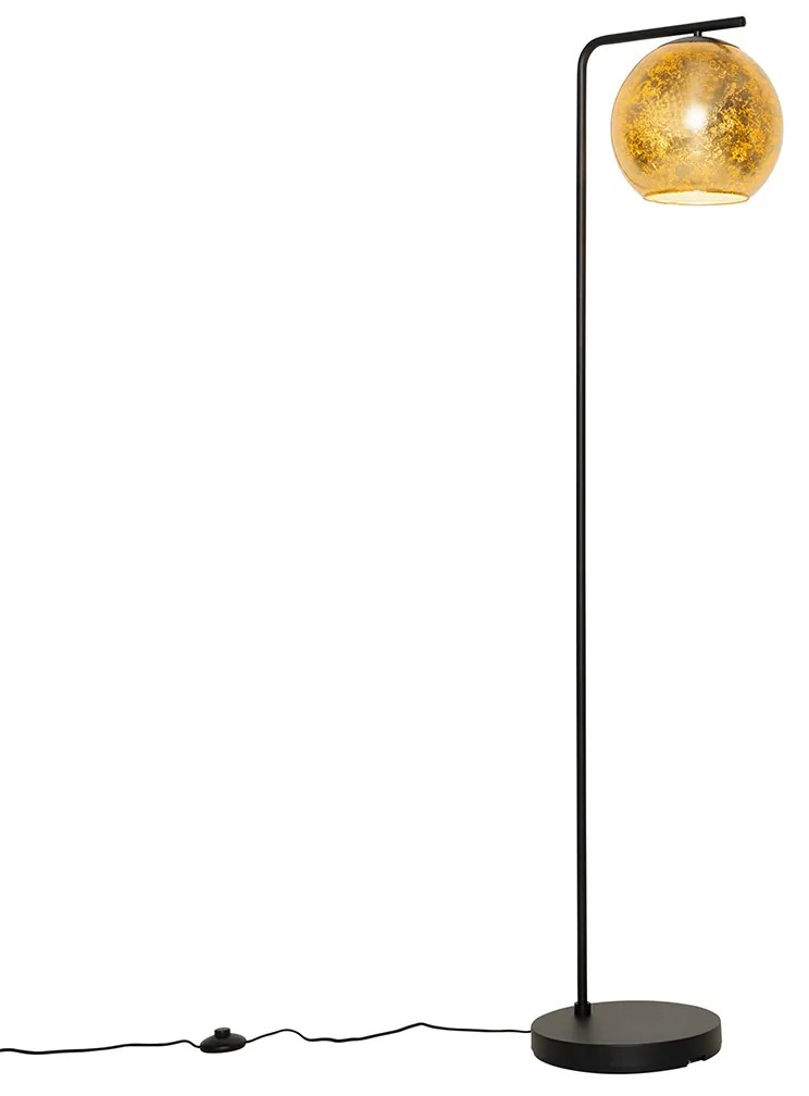 Candeeiro de Pé Design Preto com Vidro Dourado - Bert