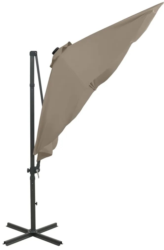Guarda-sol jardim c/ poste e luzes LED 300 cm cinza-acastanhado