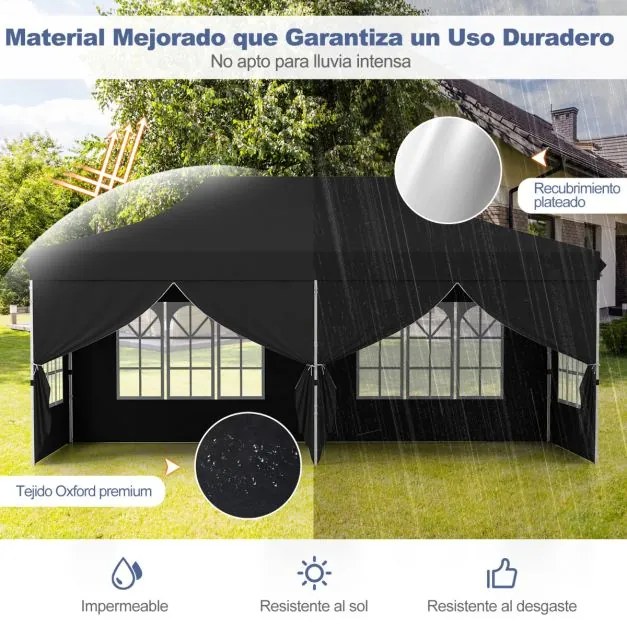 Tenda 600 x 300 cm pop-up com 6 paredes laterais removíveis para festas, casamentos, eventos com bolsa Preta