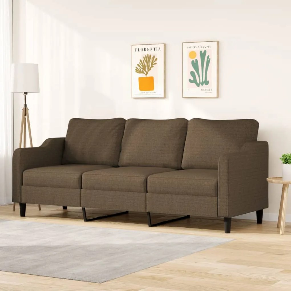 vidaXL Sofá de 3 lugares tecido 210 cm castanho