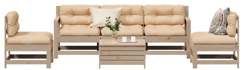 6 pcs conjunto lounge de jardim c/ almofadões pinho maciço