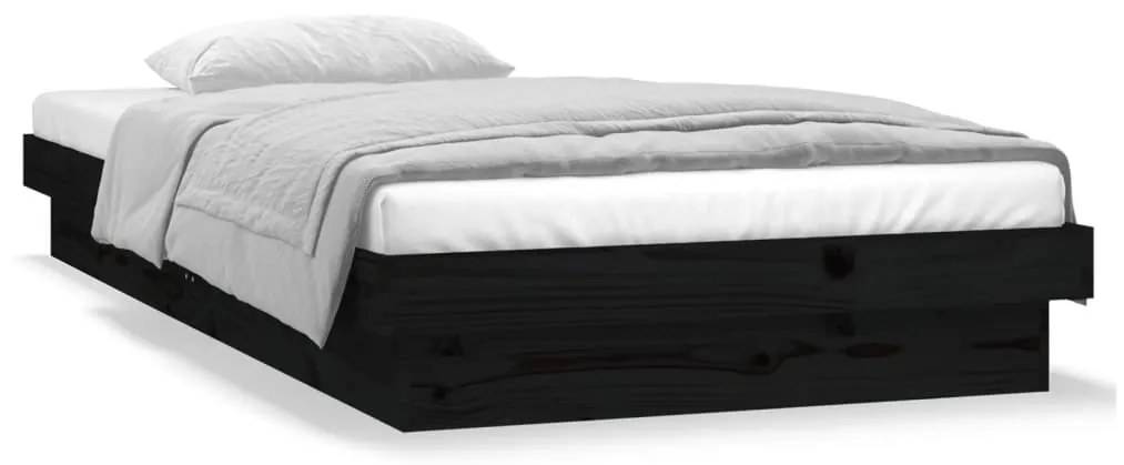 Estrutura de cama c/ LED solteiro 90x190cm madeira maciça preto