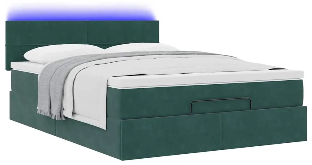 Estrutura de cama otomana com colchão 140x200 cm verde escuro