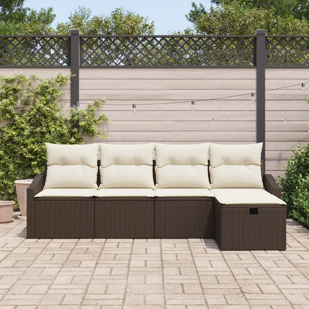 Conjunto de Sofás de Jardim de 5 Peças com Almofadas Beje Polirattan