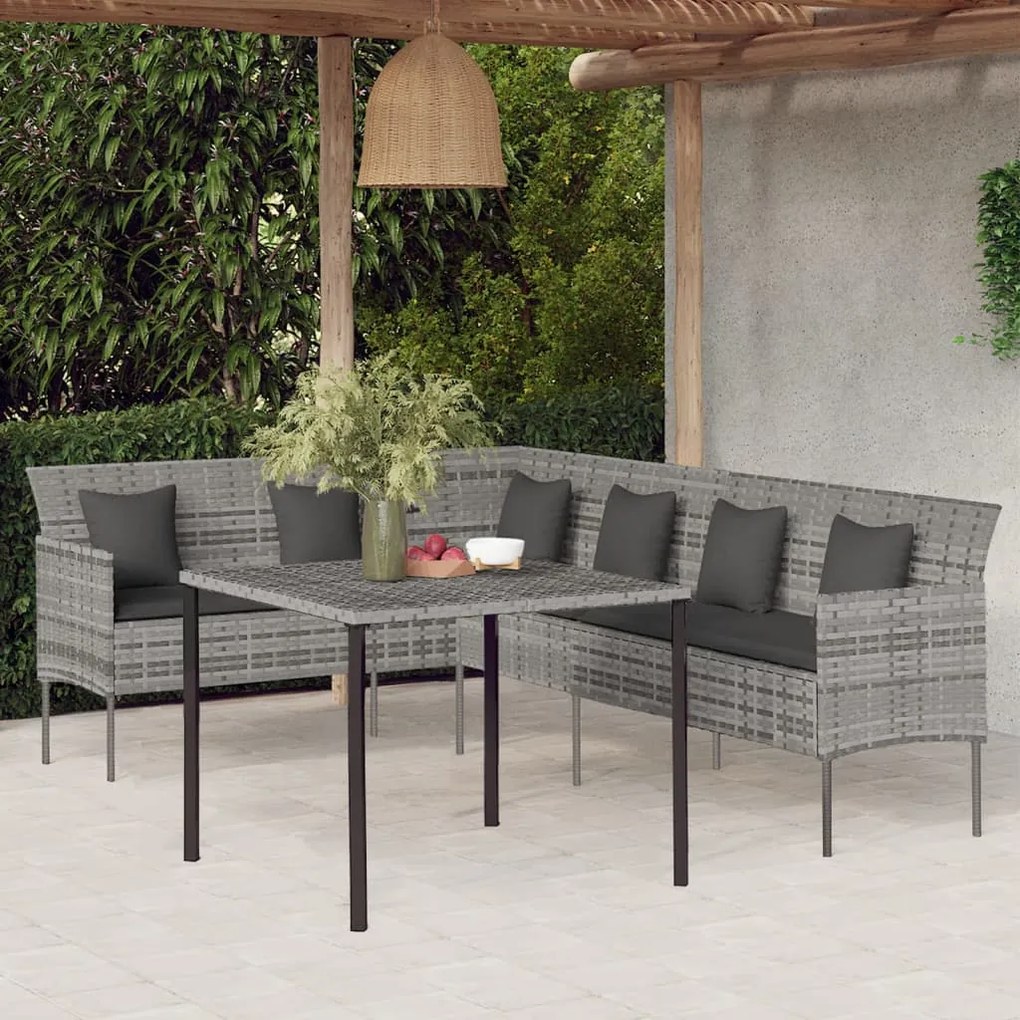 362339 vidaXL 2 pcs conjunto de jantar p/ jardim c/ almofadões vime PE cinza
