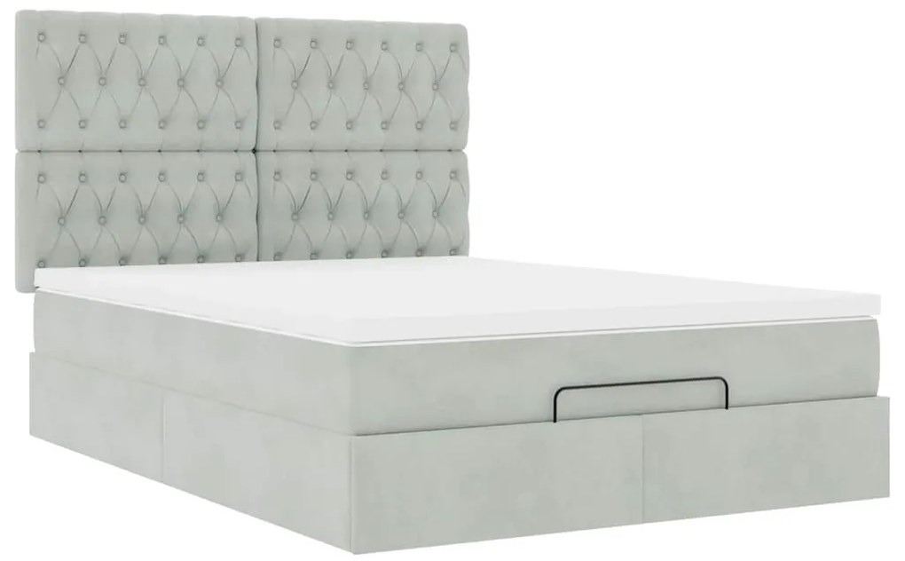 Estrutura cama otomana colchões 140x200cm veludo cinzento claro