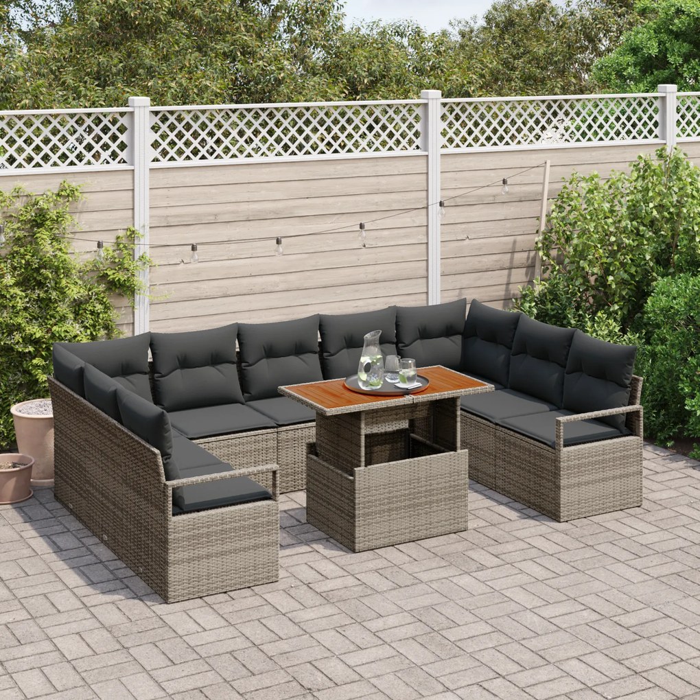 Conjunto de Sofá de Jardim vidaXL de 10 peças com Almofadas Cinza Ratt