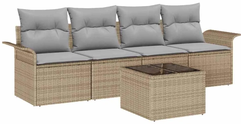 Conjunto de sofá de jardim de 5 peças com almofadas bege em rattan sin