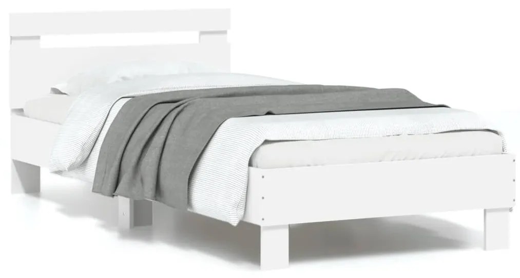 vidaXL Estrutura de cama c/ cabeceira e luzes LED 90x190 cm branco