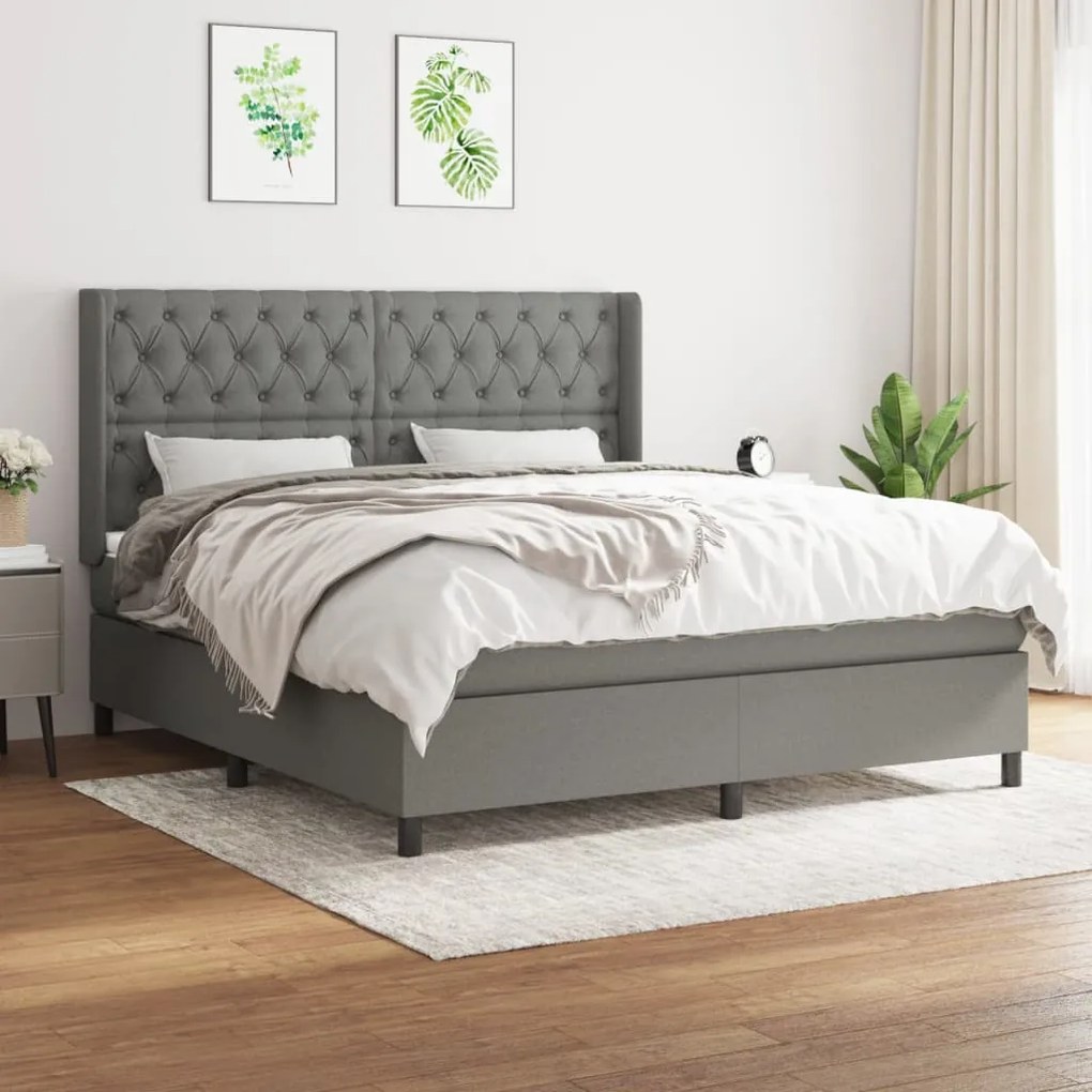 vidaXL Cama com molas/colchão 160x200 cm tecido cinzento-escuro