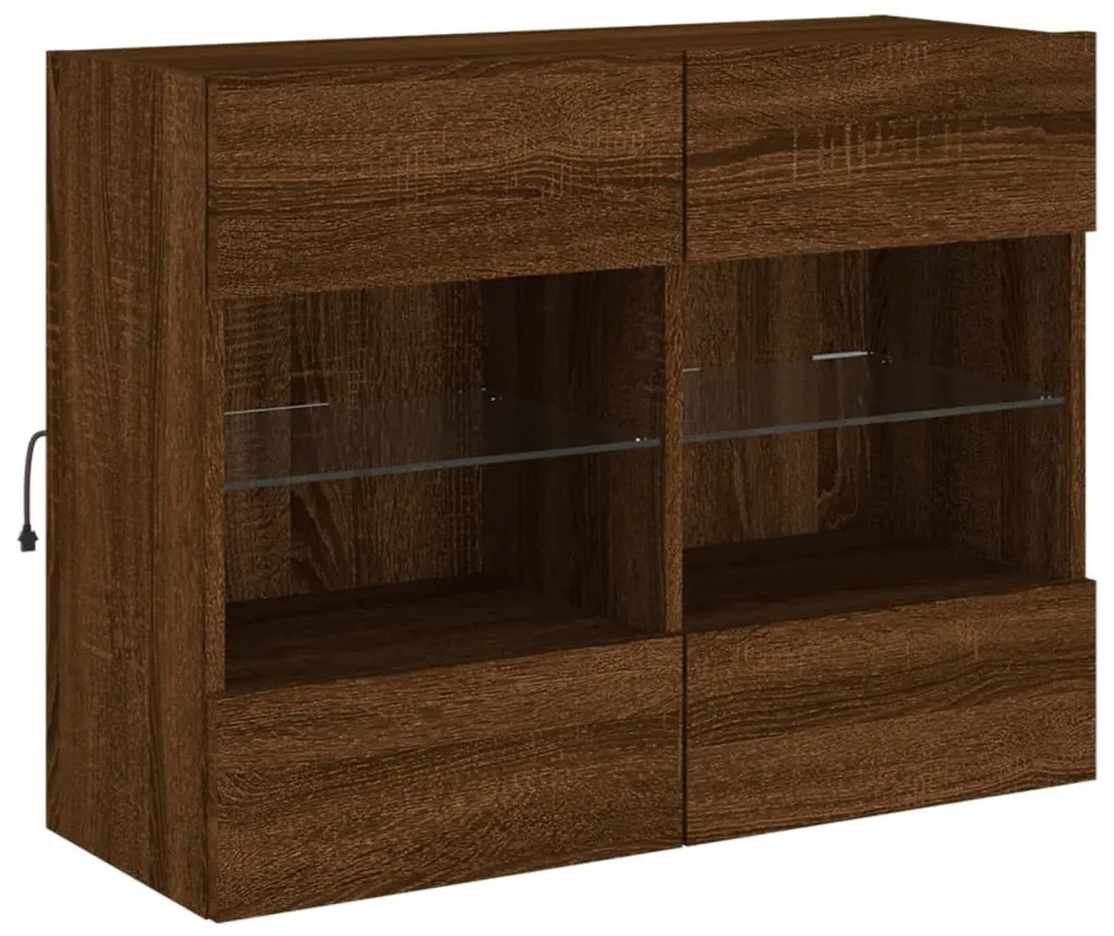 Móvel parede p/ TV luzes LED 78,5x30x60,5 cm carvalho castanho