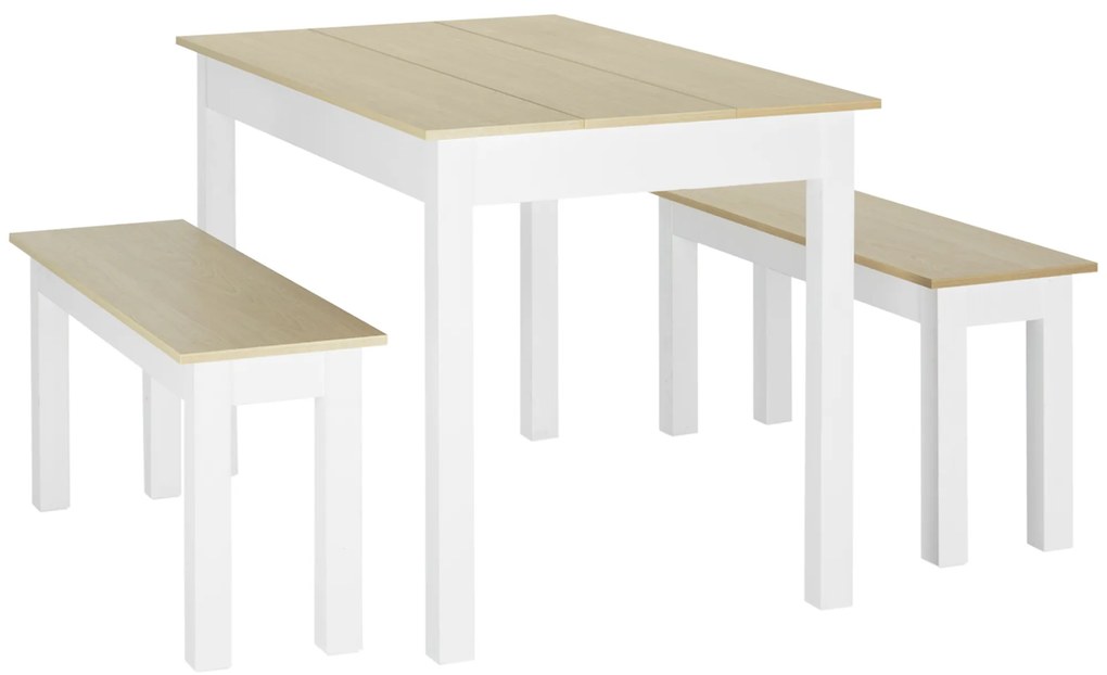 HOMCOM Conjunto de Mesa de Jantar 3 Peças com 2 Bancos Encaixáveis para 4-6 Pessoas Estilo Contemporâneo Painéis de Partículas | Aosom Portugal