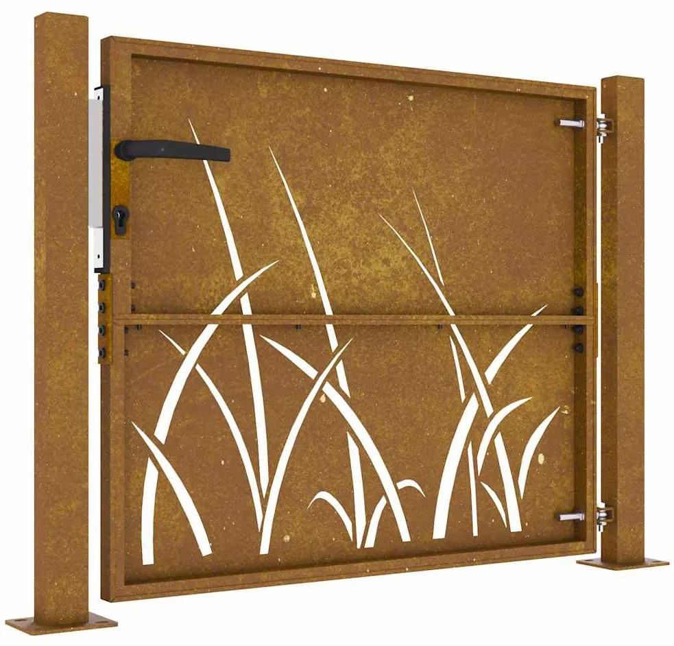 Portão de jardim 105x105 cm aço corten design erva