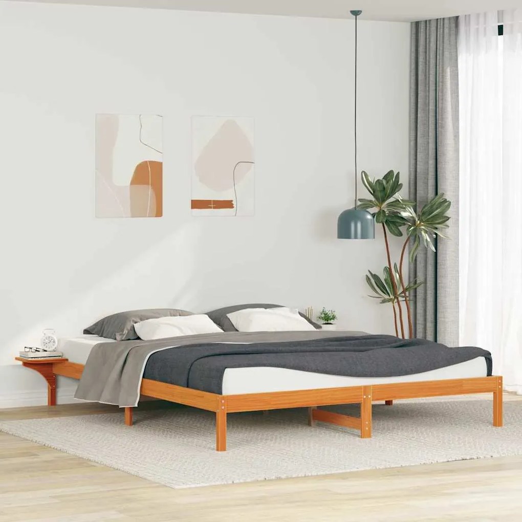 vidaXL Cama com Mesas Laterais Marrom Cera 180 x 210 cm