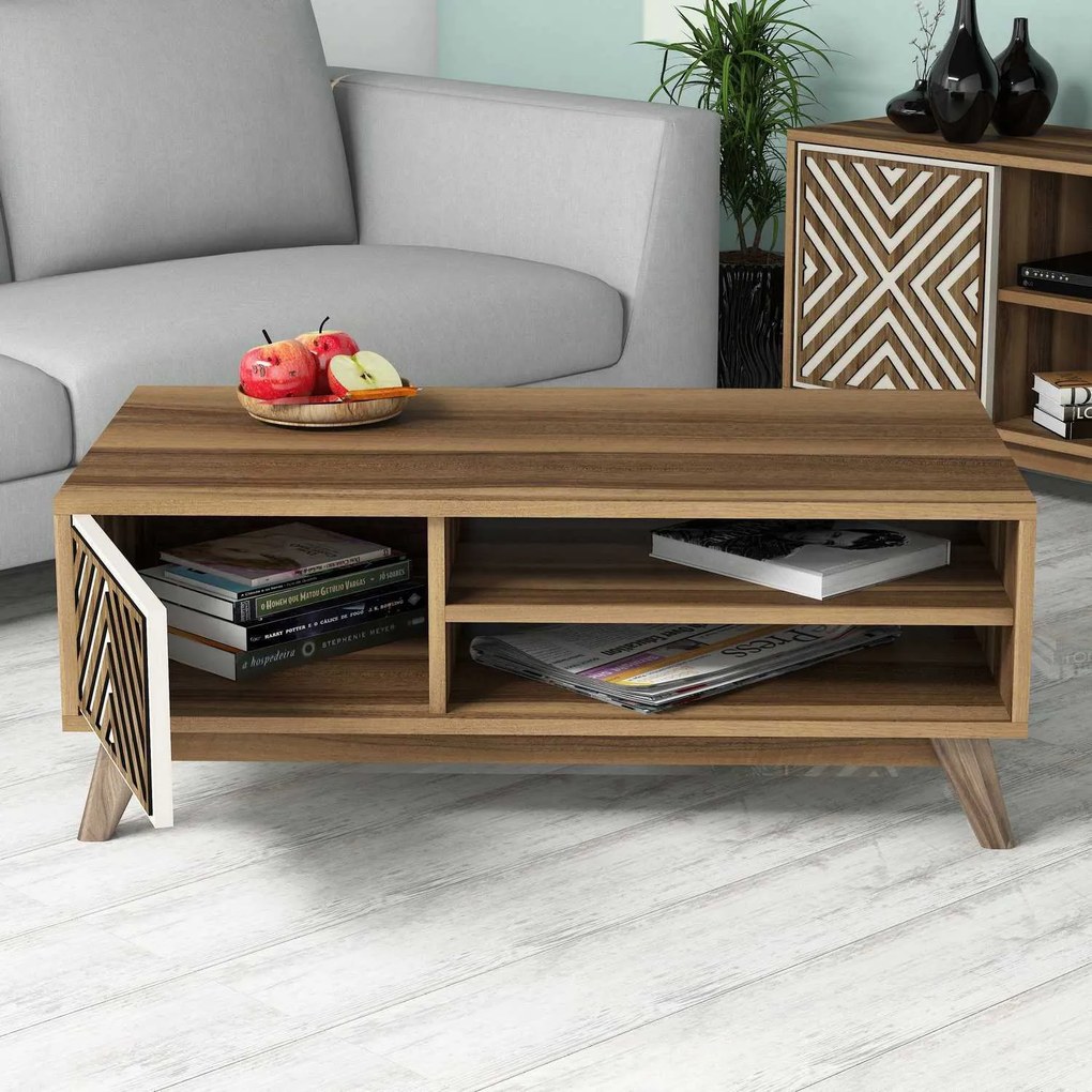 Mesa de Centro Inci – Nogueira e Creme – 105x38,2x60 cm