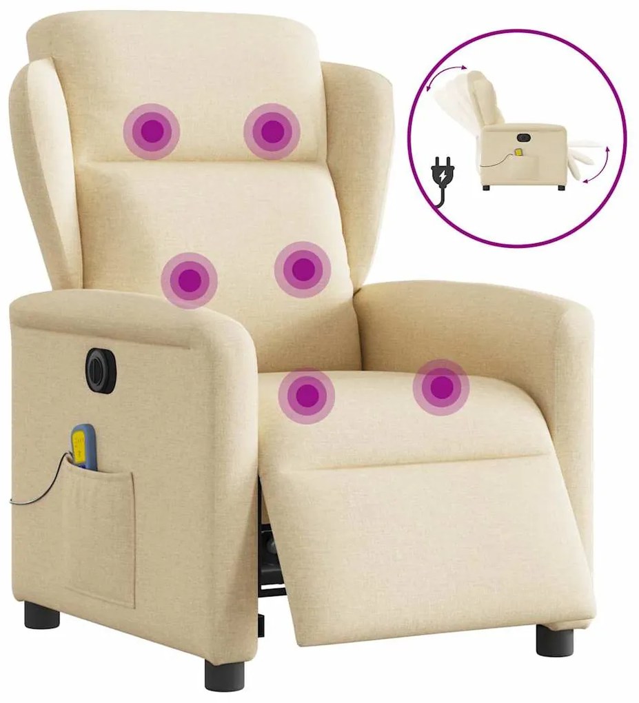 vidaXL Poltrona de massagens reclinável elétrica tecido creme